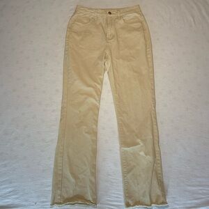 Khaki straight leg trousers with frayed hem